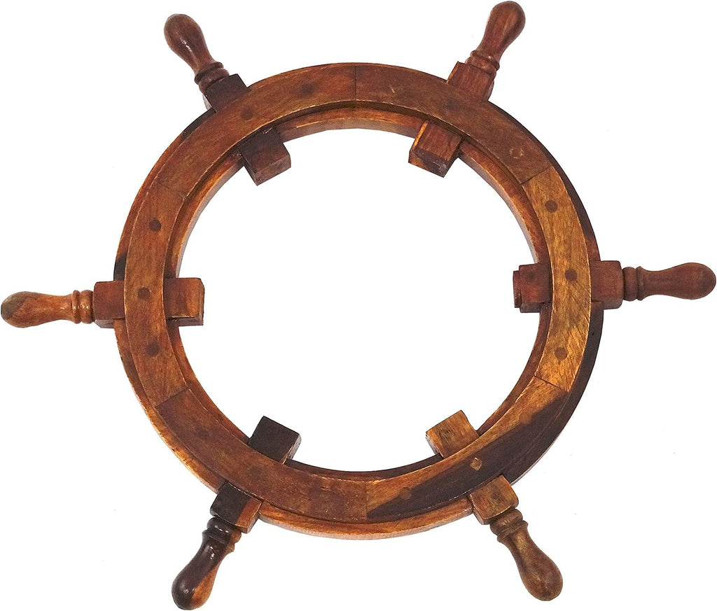 Nautical Sheesham Wood Ship Wheel with Brass Center, Pack of 2 G959