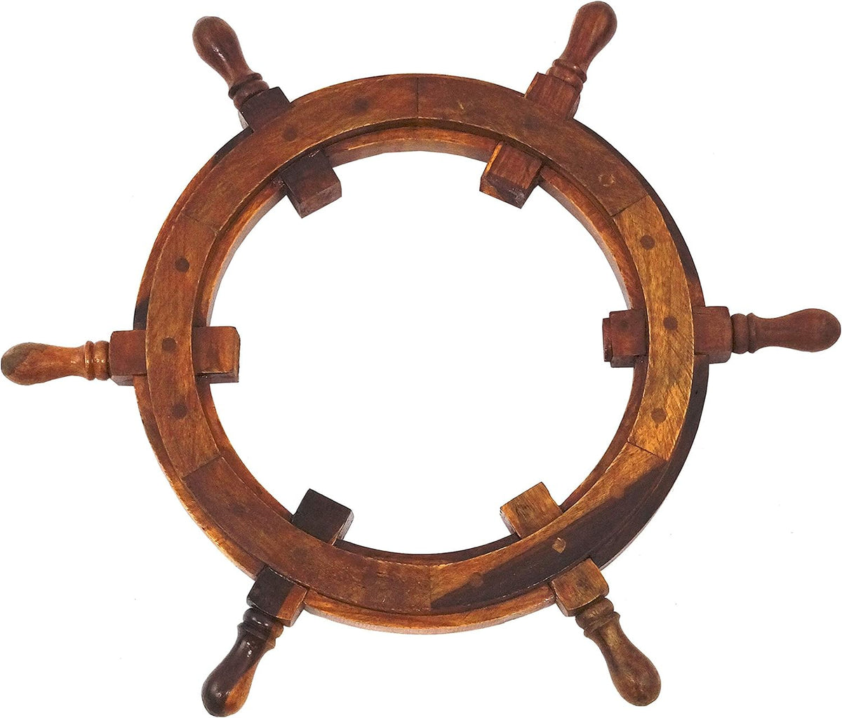 Nautical Sheesham Wood Ship Wheel with Brass Center, Pack of 2 G959
