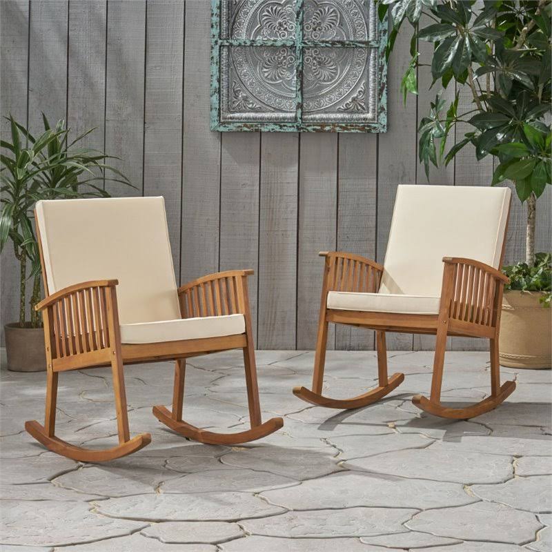 Brown Acacia Wood Rocking Chair Set of 2 A98580