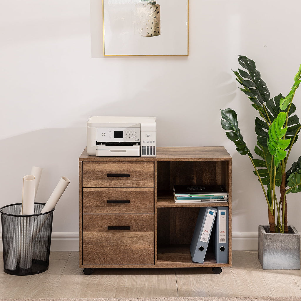 Rolling Office Cabinet with Drawers, Walnut R616897