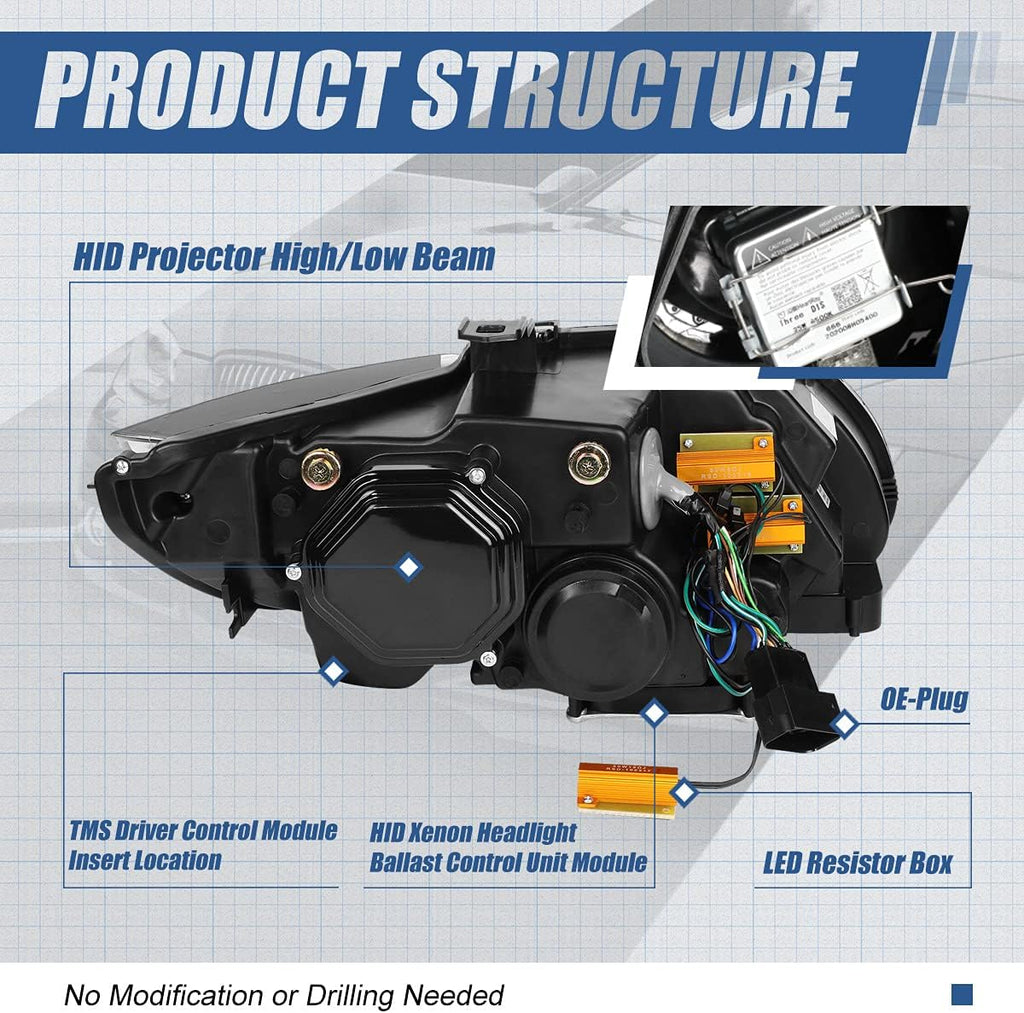 Dual Animated Start-Up Halo Sequential LED Turn Signal Projector HID Headlights, Chrome Housing P72406