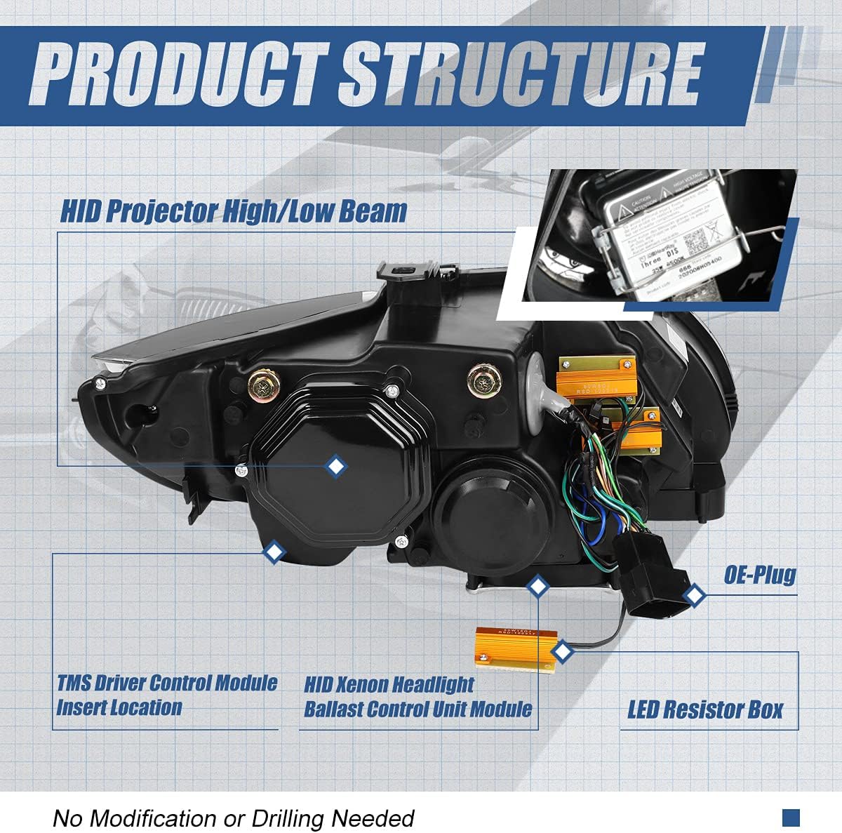 Dual Animated Start-Up Halo Sequential LED Turn Signal Projector HID Headlights, Chrome Housing P72406