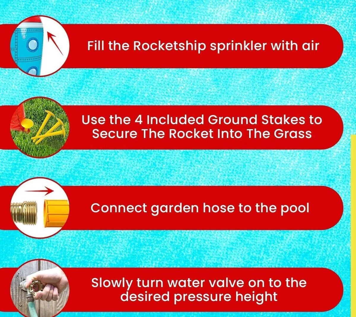 Inflatable Rocket Ship Water Sprinkler Toy Attach to Hose Y894