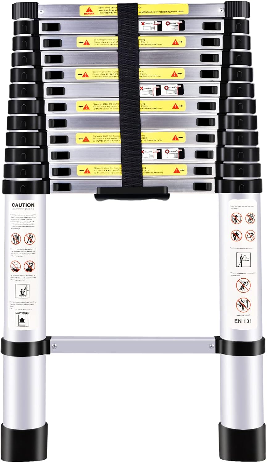 Telescopic Folding Aluminum Extension Ladder 12.5Ft/3.8M D4036