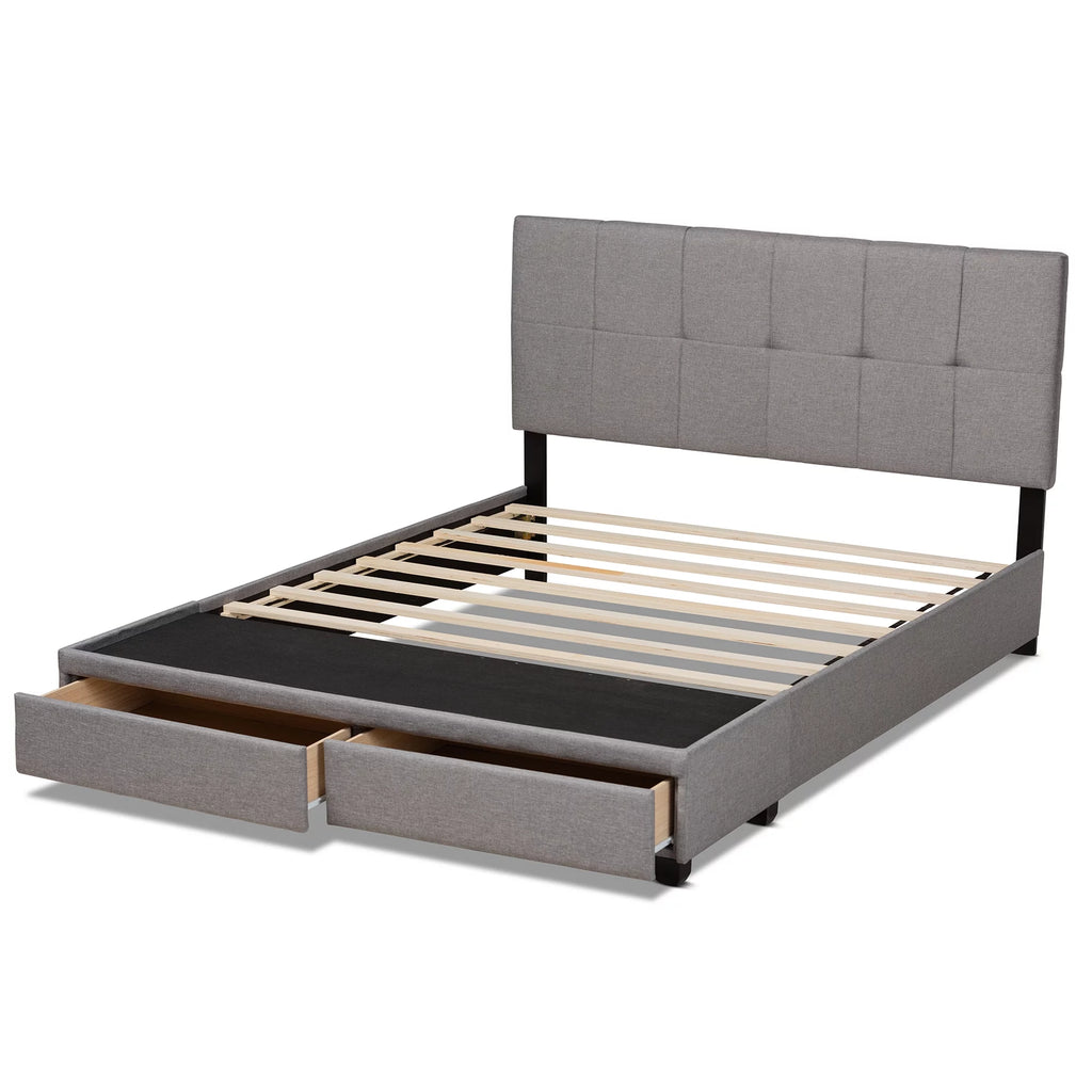 Light Grey Fabric Upholstered 2-Drawer Queen Size Platform Storage Bed L2061
