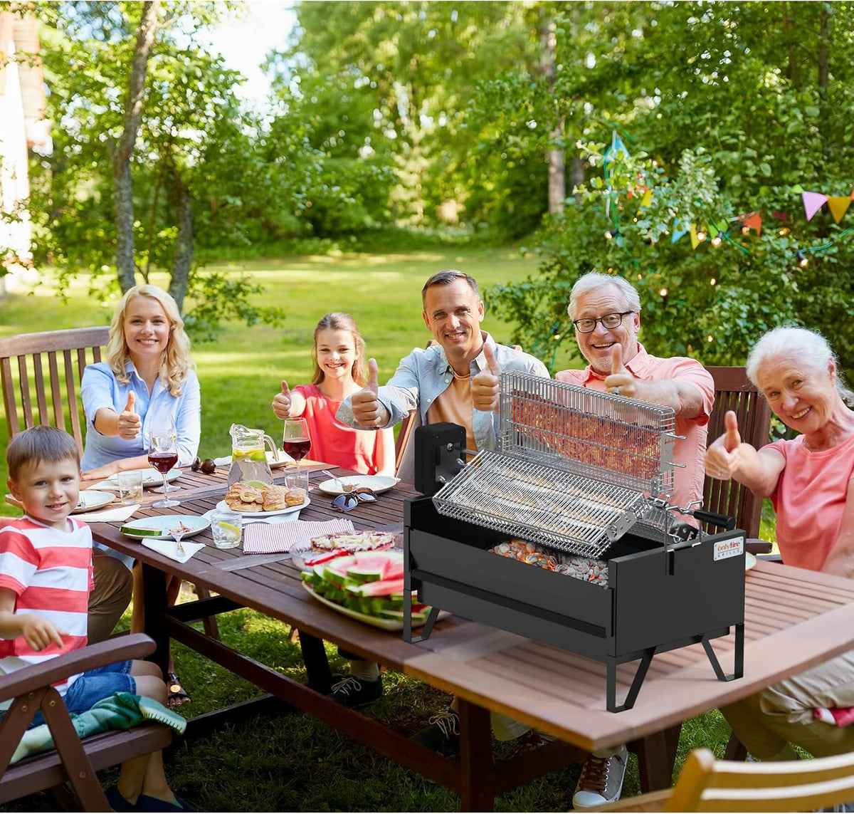 2 IN 1 Charcoal Grill Rotisserie Kit with 3 Stainless Steel Rotating Baskets and 24 In Grill Grate W3422
