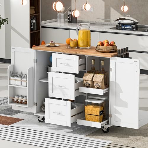 Grey Blue Rolling Kitchen Island With Storage And Drop Leaf Q983