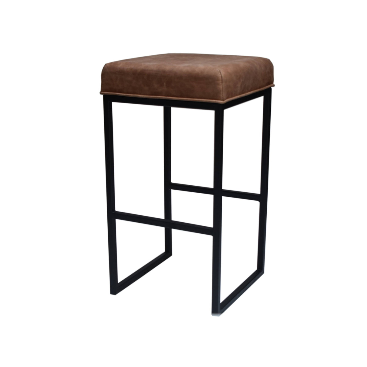Leather Backless Barstool Brown Seat - Black D465471