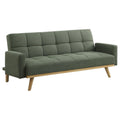 Green Tufted Fabric Sofa Futon Bed with Wooden Legs O503