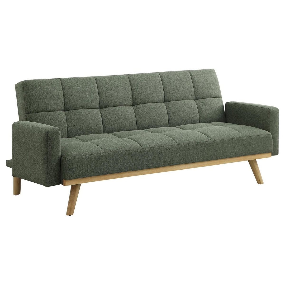 Green Tufted Fabric Sofa Futon Bed with Wooden Legs O503