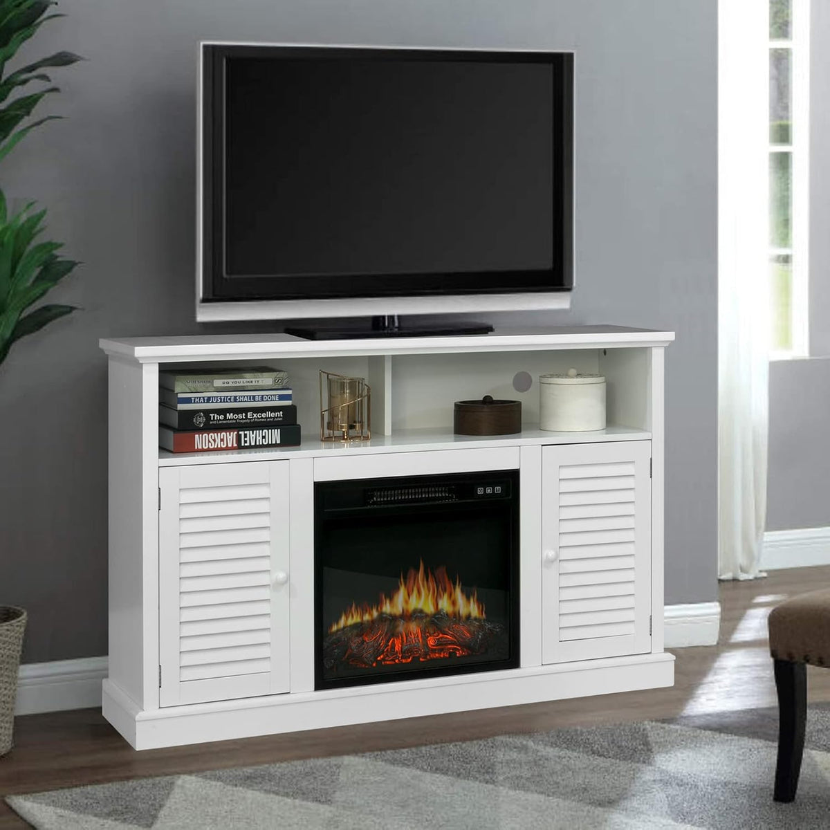 Farmhouse Electric Fireplace TV Stand with 23 Insert Fireplace, Burlywood N921