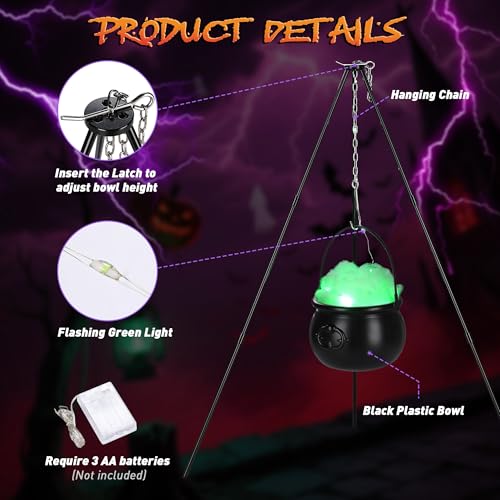 Halloween Witches Cauldron with Tripod Stand Black Pot LED Light J6287