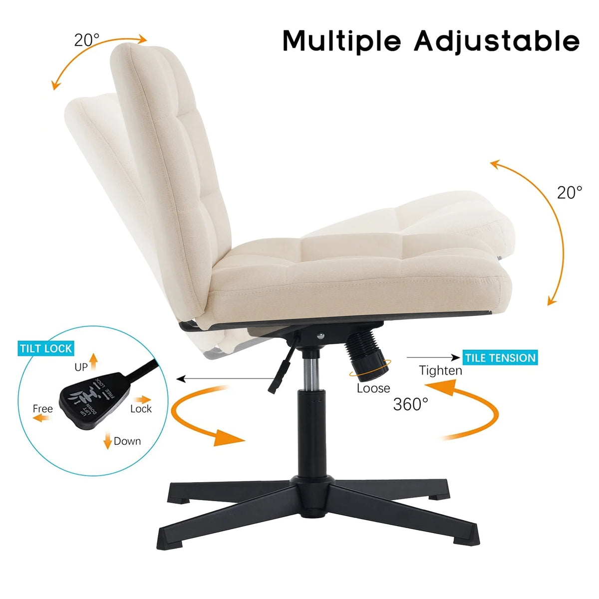 Beige Armless Swivel Ergonomic Office Chair L623