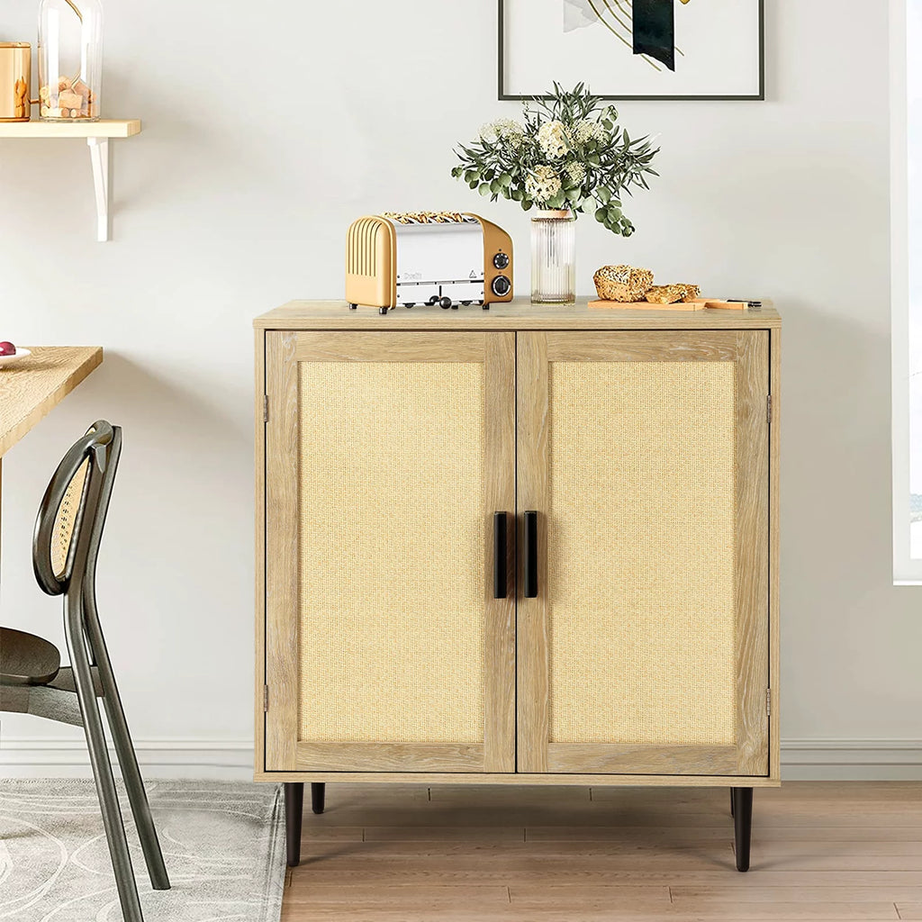 34.4'' Tall Sideboard Buffet Cabinet with Rattan Doors O102176