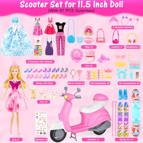 67PCS Doll Playset with Scooter & 11.5 Inch Doll Accessories H757419
