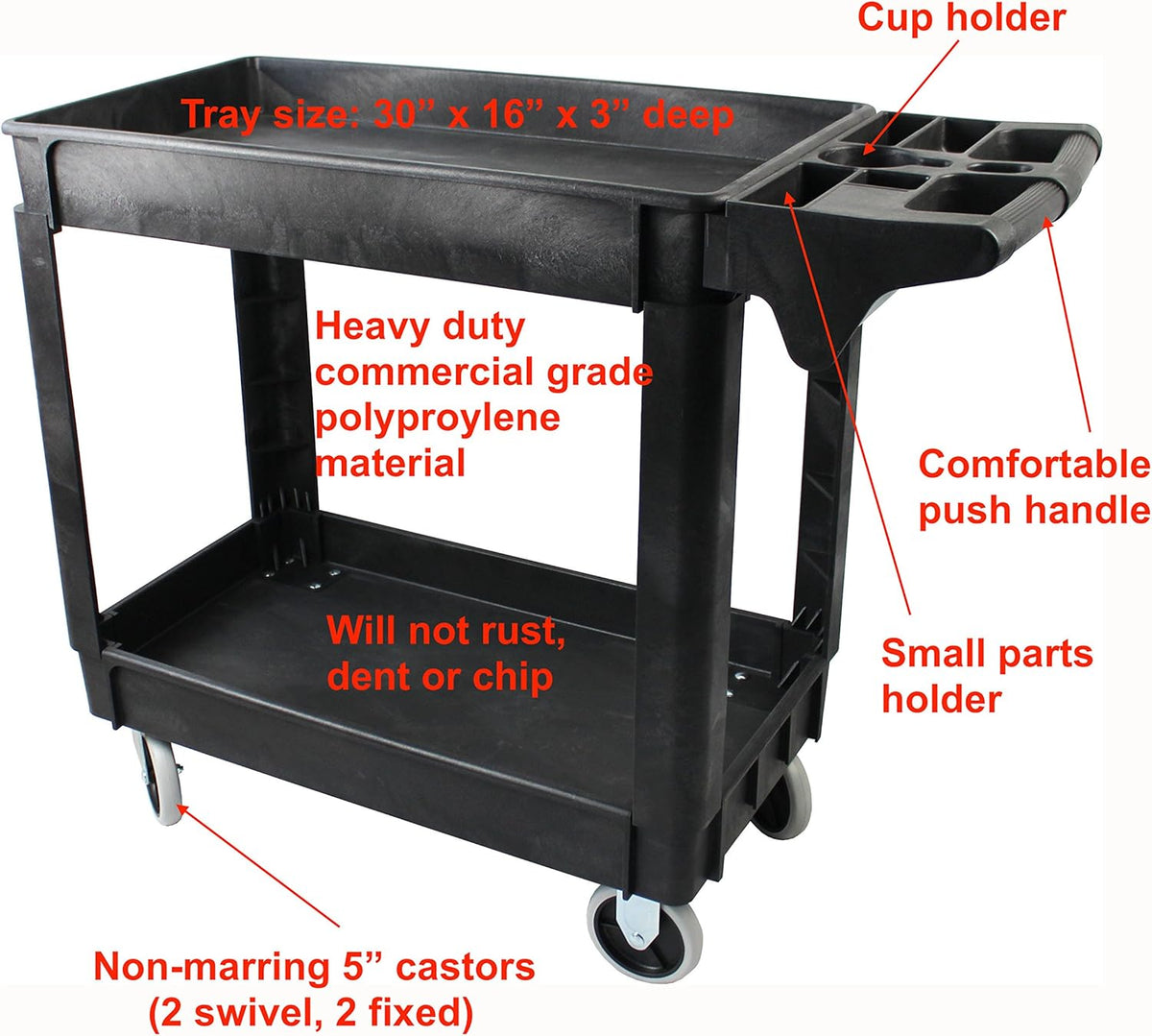 500-Pound Service Cart With Two Trays 30"X16" H27752