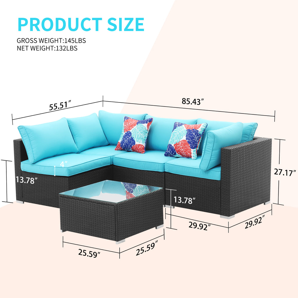 Blue 5 Pieces Outdoor Patio Conversation Sofa Set Y582455