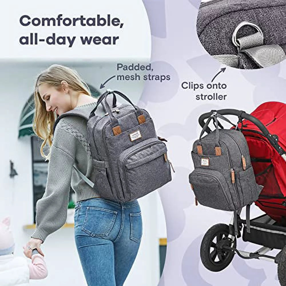 Multifunctional Dark Gray Diaper Bag Backpack K465