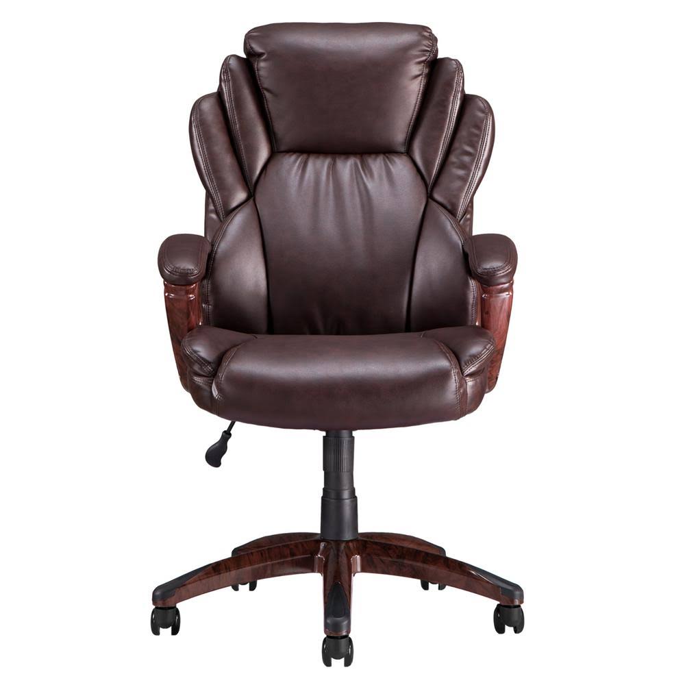 Brown PU Seat Adjustable Height Executive Chair with PE Casters T613