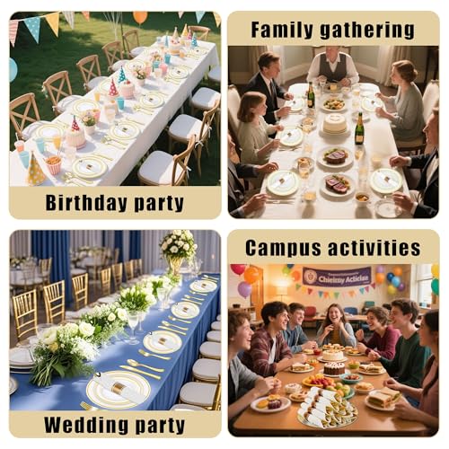 350PCS Gold Plastic Dinnerware Set with 100 Plates, 50 Cups, 50 Spoons, 50 Forks, 50 Knives B498