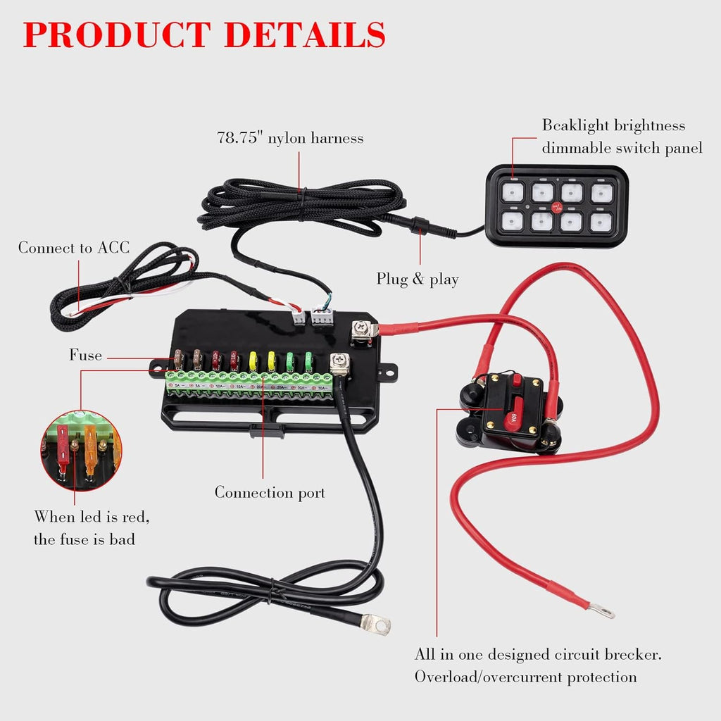 8 Gang LED Touch Control Switch Panel Box for Car Truck ATV UTV Boat Marine SUV Caravan R366214