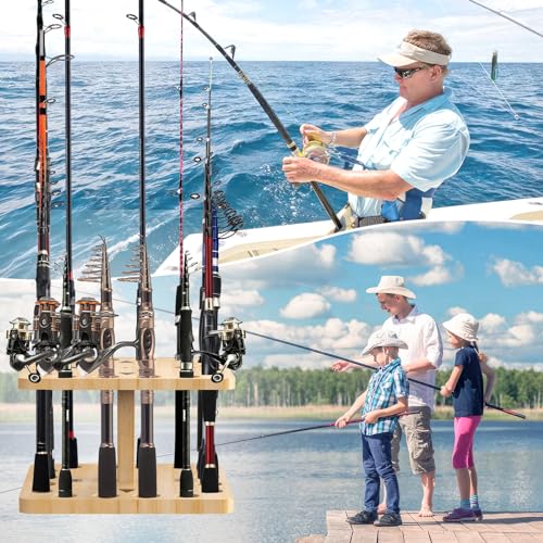 Natural Wooden Fishing Rod Storage Rack Q423194