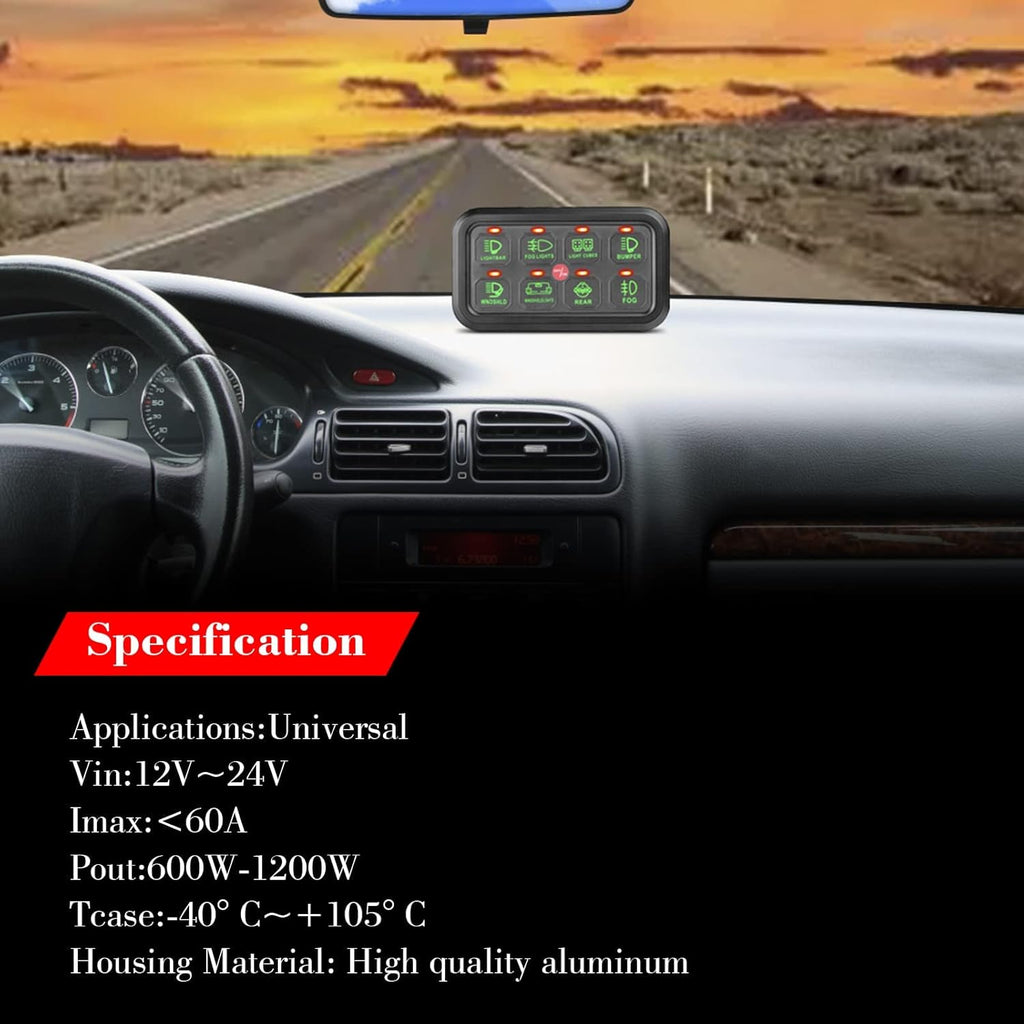 8 Gang LED Touch Control Switch Panel Box for Car Truck ATV UTV Boat Marine SUV Caravan R366214