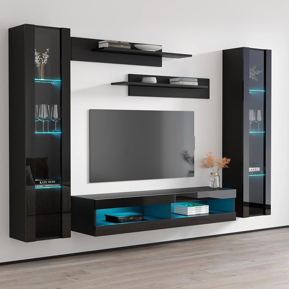 Black Wall Mounted Floating Entertainment Center S6380