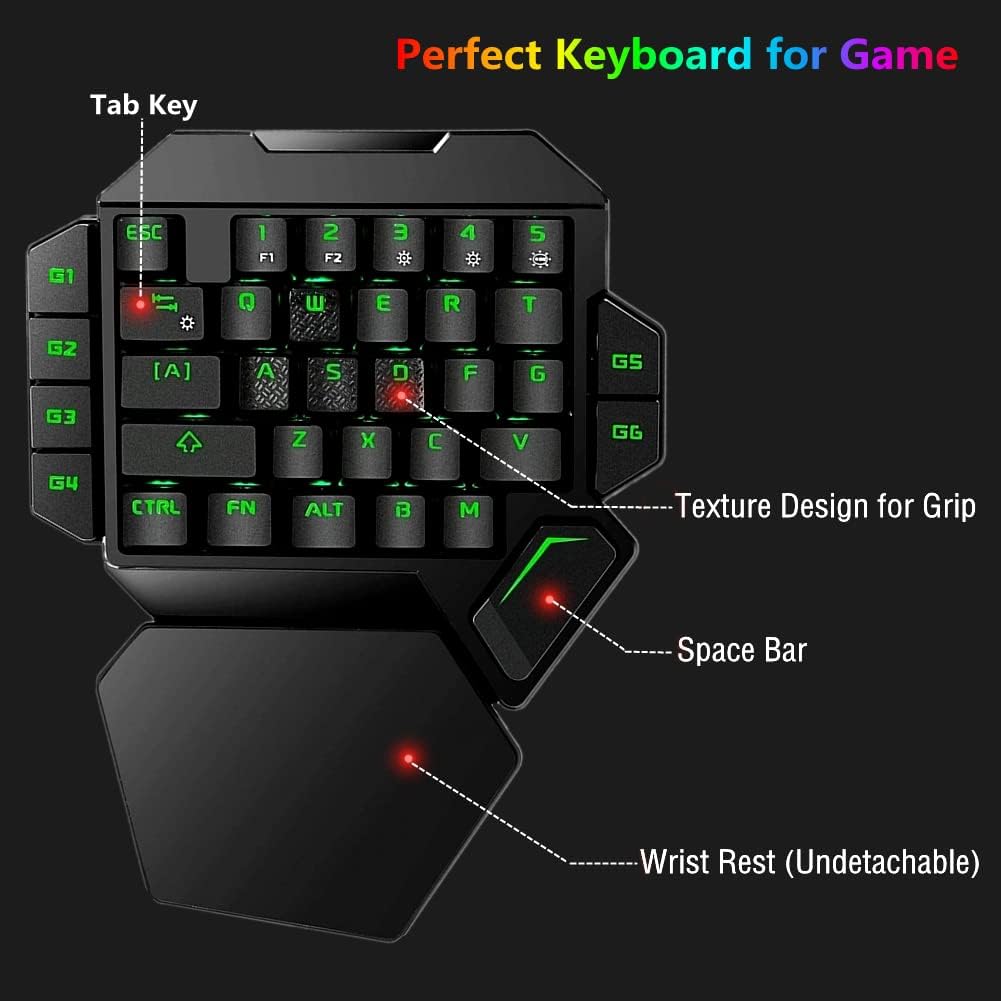 One Handed Mechanical Gaming Keyboard with Wrist Rest F3479