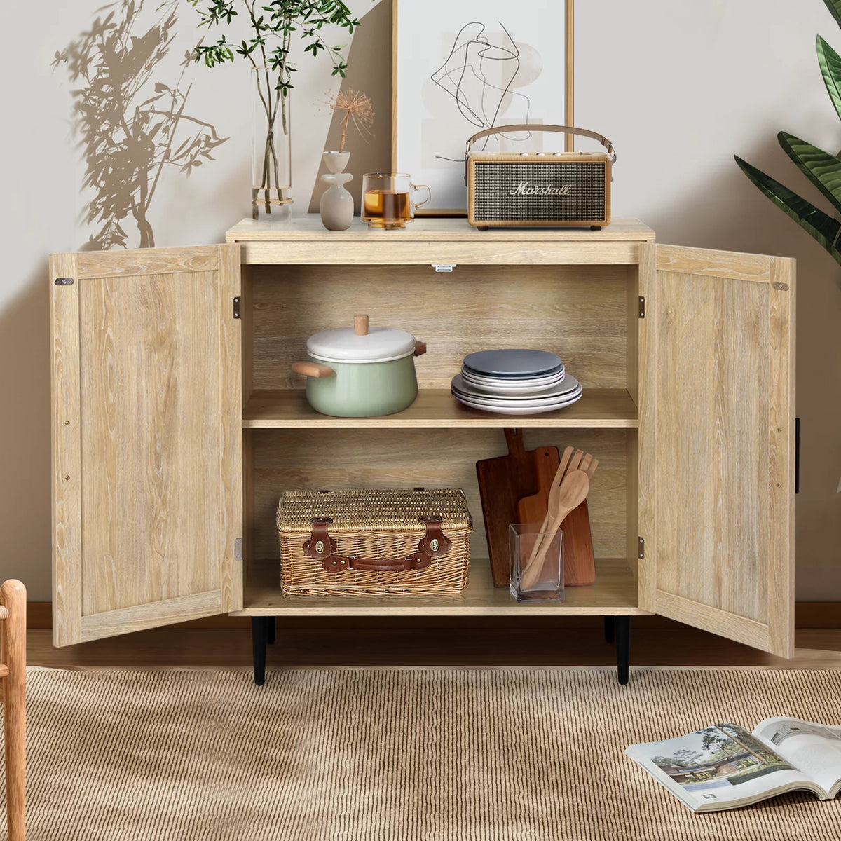 34.4'' Tall Sideboard Buffet Cabinet with Rattan Doors O102176