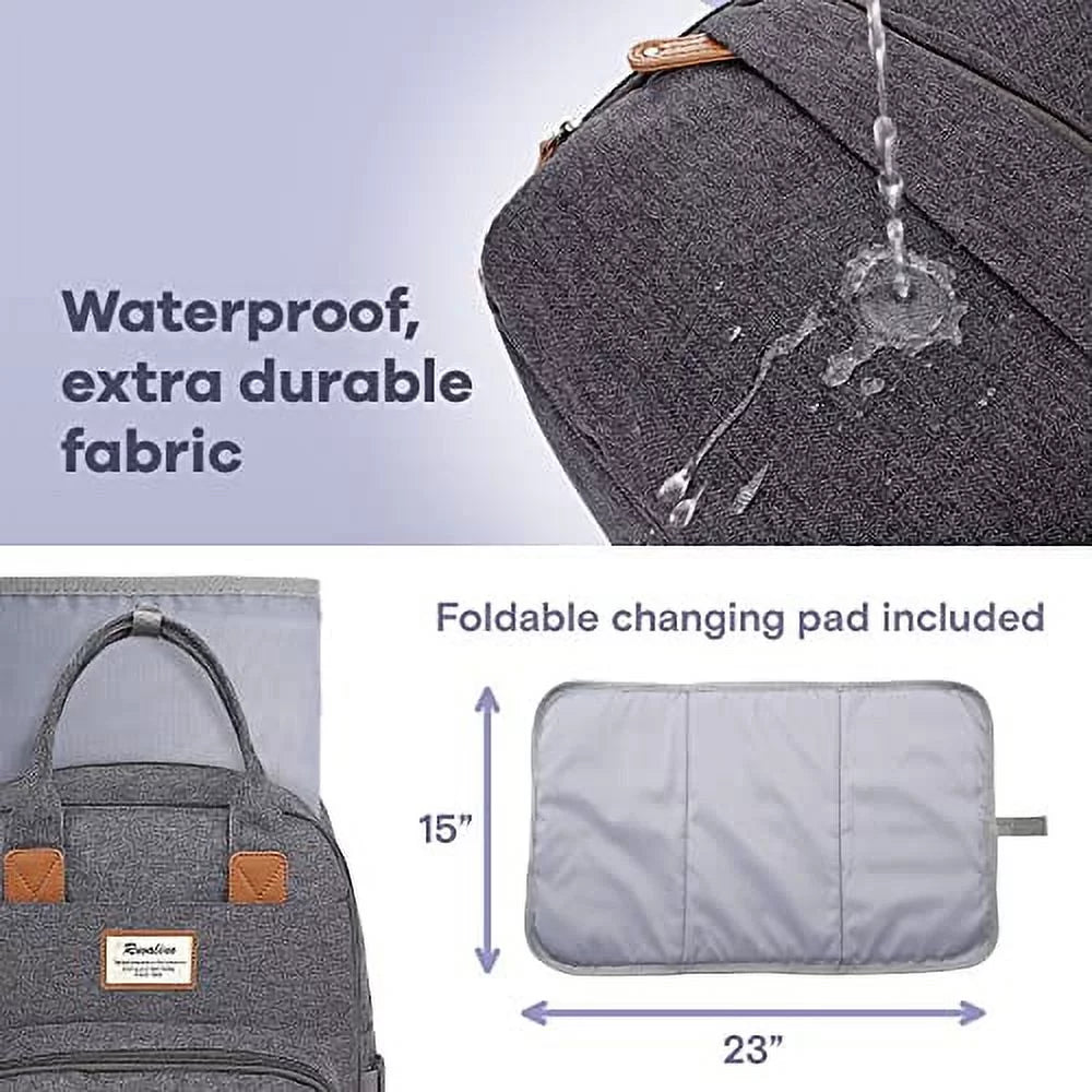 Multifunctional Dark Gray Diaper Bag Backpack K465