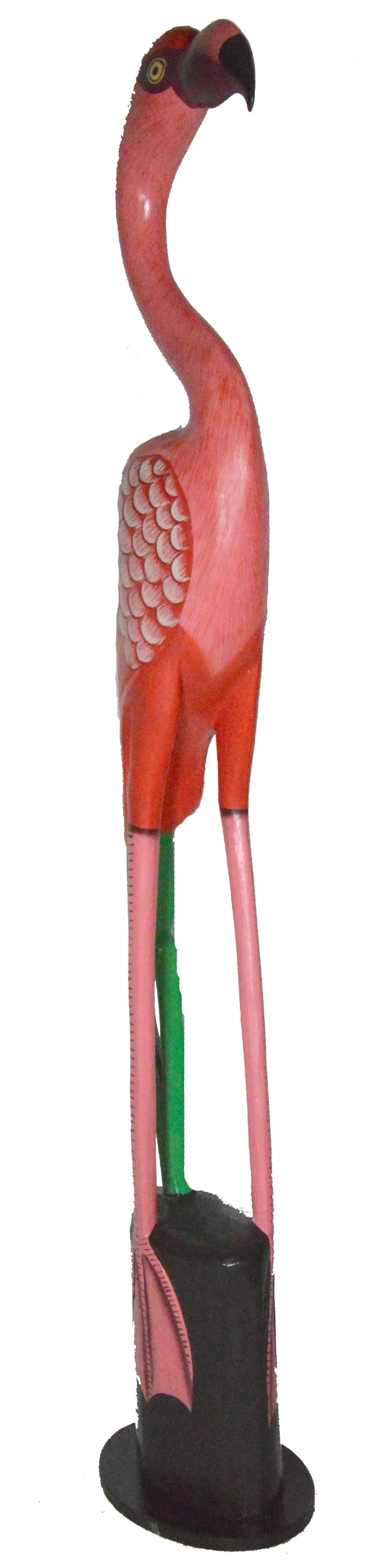 Hand Carved Wood Pink Flamingo Bird Sculpture O5043