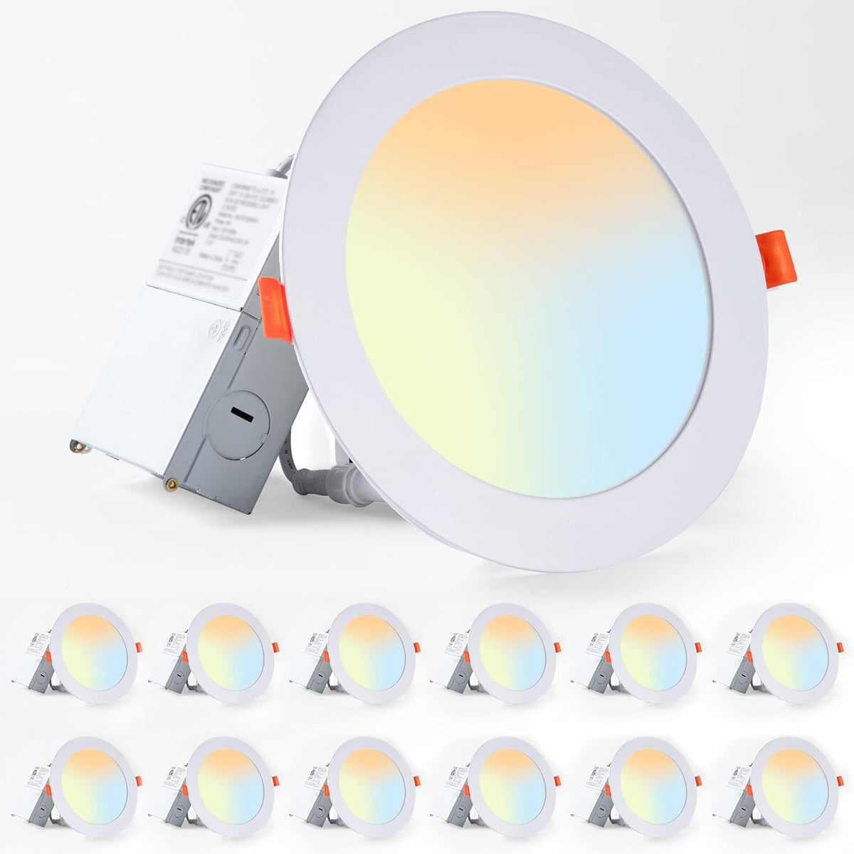 12 Pack 6 inch LED Recessed Lighting with Junction Box, Dimmable Downlight X7978