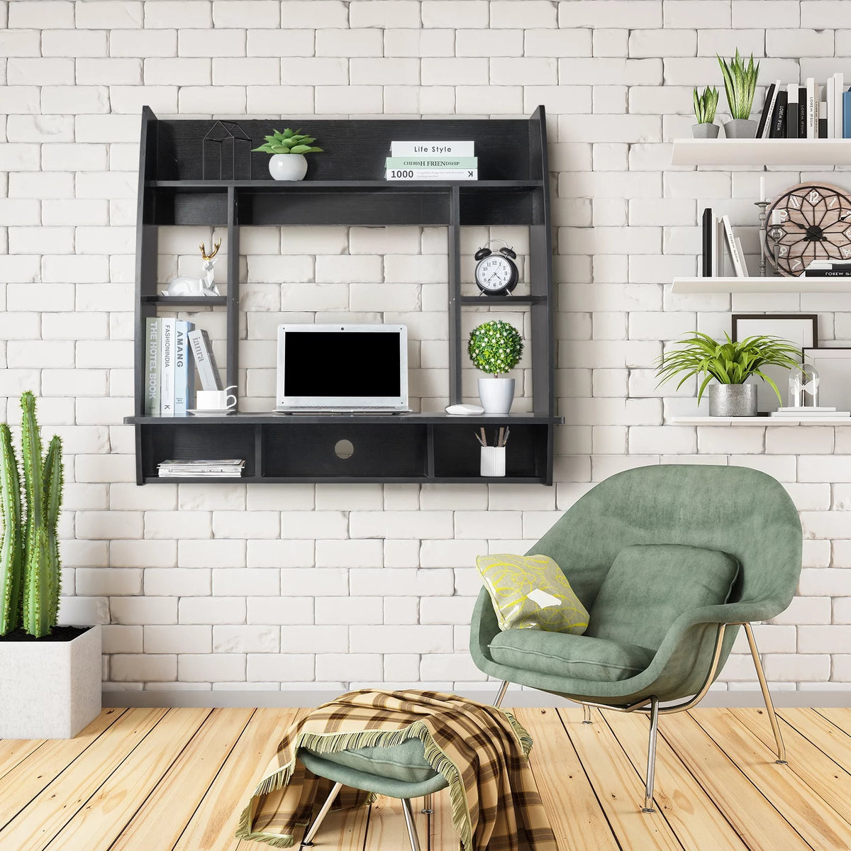 Floating Computer Desk with Storage Shelves D1897