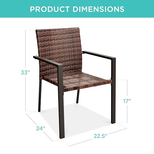 Set of 2 Stackable Outdoor Wicker Dining Armchair with Steel Frame Light Brown M9328