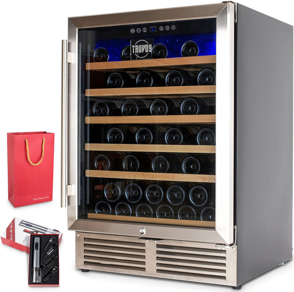 Wine Cooler Refrigerator with Reversible Low UV Glass Door, Touch Thermostat Control with LED Display, Lock, 150L Storage R87826
