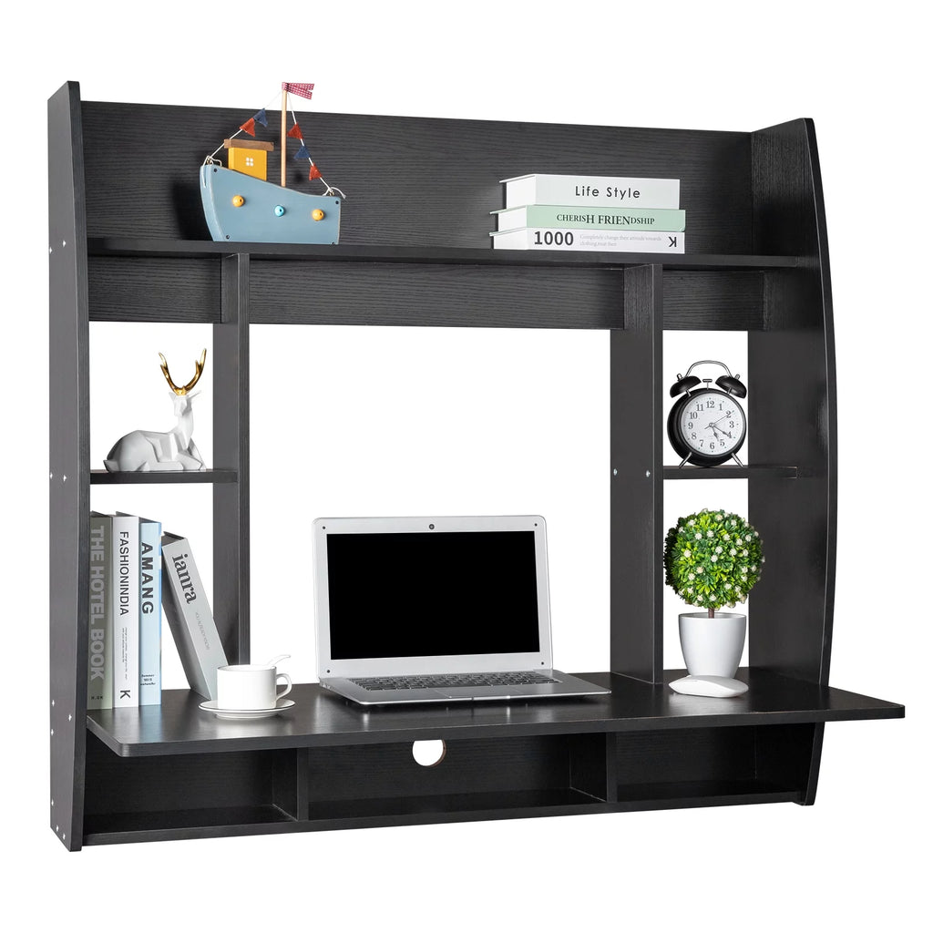 Floating Computer Desk with Storage Shelves D1897
