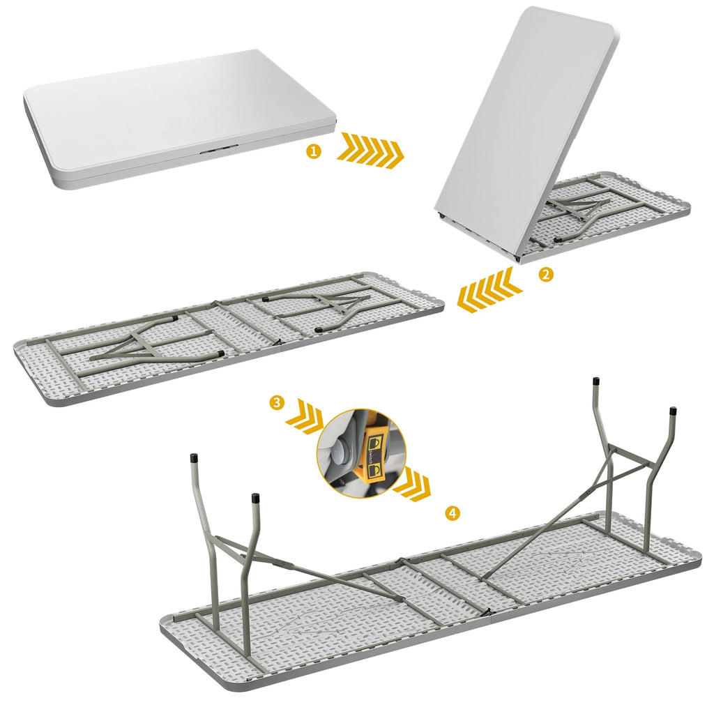 8FT Heavy Duty Folding Table with Carrying Handle White Y2435