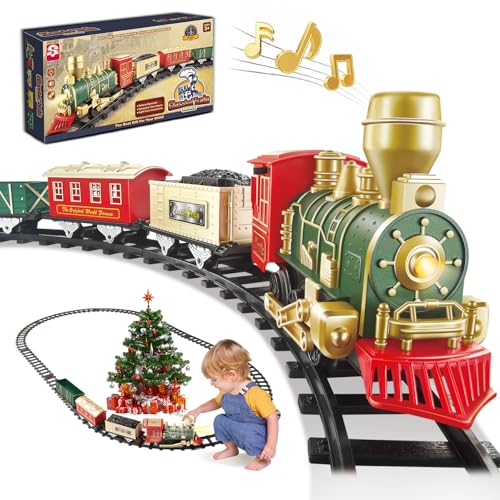 Electric Christmas Train Set with Lights and Sounds, 3 Cars & 10 Train Tracks N874
