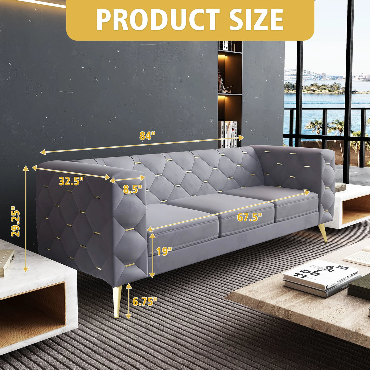 3 Piece Gray Velvet Sofa M592526