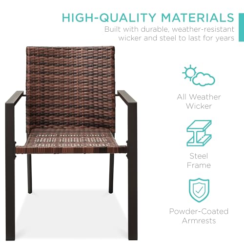 Set of 2 Stackable Outdoor Wicker Dining Armchair with Steel Frame Light Brown M9328