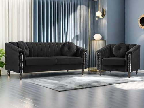 Grey Fabric 2-Piece Sectional Sofa Set with Toss Pillows B14455