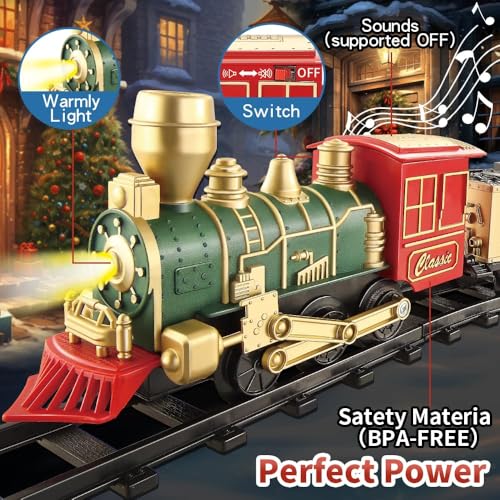 Electric Christmas Train Set with Lights and Sounds, 3 Cars & 10 Train Tracks N874