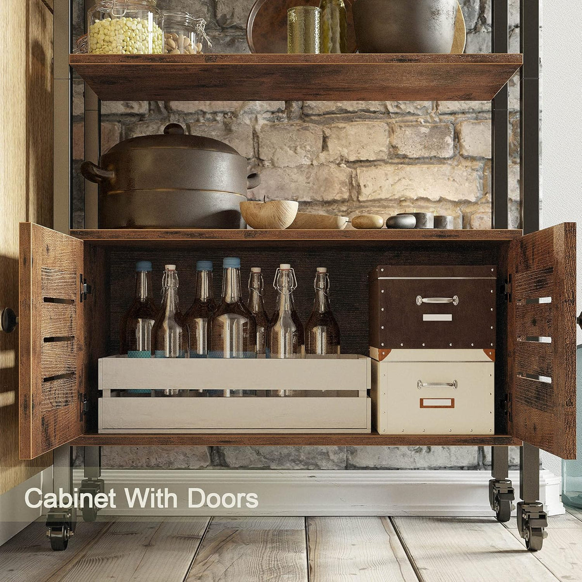 Industrial Bookshelf and Bookcase with 2 Louvered Doors and 3 Shelves A9097