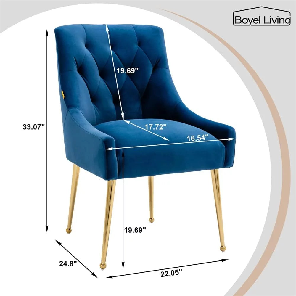 Navy Blue Velvet Dining Chair Set of 2 with Gold Legs S34307