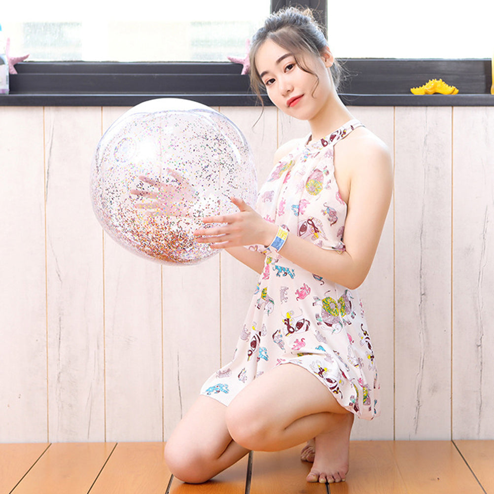 4pcs Glitter Sequin PVC Beach Balls Inflatable Toys with Pumps Q299