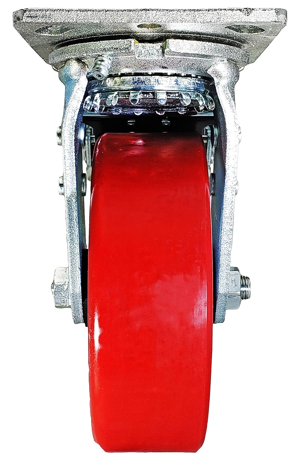 6 x 2 Total Lock Caster Set of 4 with Red Polyurethane on Steel Wheel Y64395
