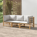 3 Piece Patio Set with Gray Cushions Bamboo K128
