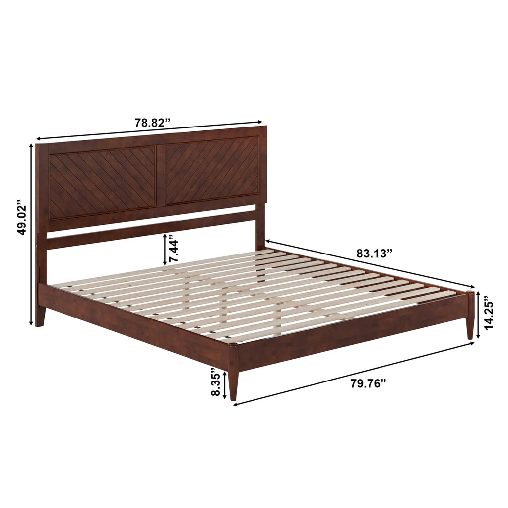 King Solid Wood Low Profile Platform Bed, Walnut A41584
