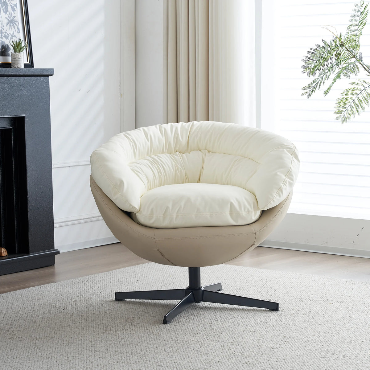 Swivel Sofa Barrel Chair, Two Tone Beige Gray and White A39999
